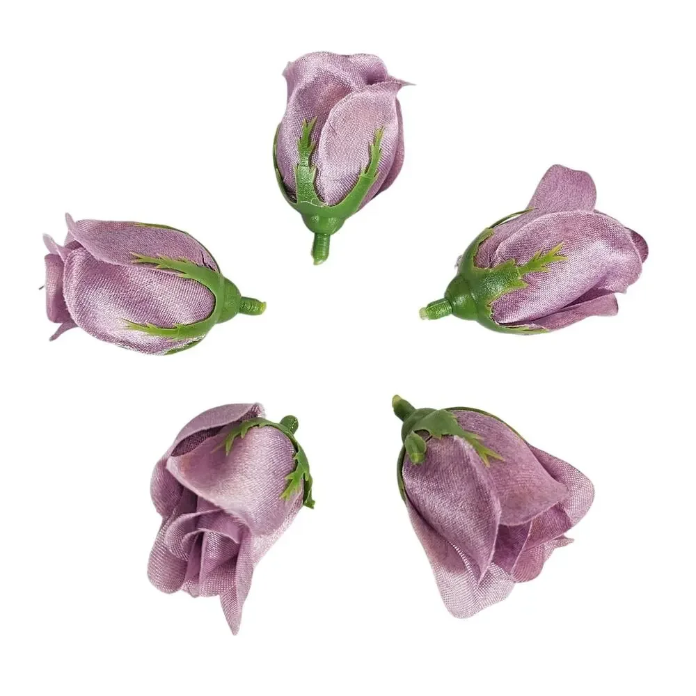 50 Plum Purple Satin Rose Buds Stemless Wedding Floral Craft DIY 2 inches long